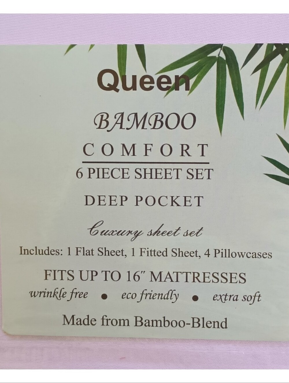 NWT Queen Bamboo Comfort 6-Piece Sheet Set - Light Pink - Picture 3 of 5